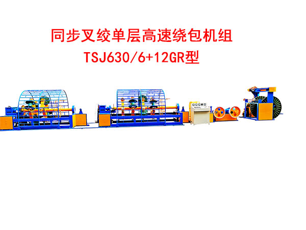 同步叉绞单层高速绕包机组TSJ630/6+12GR型